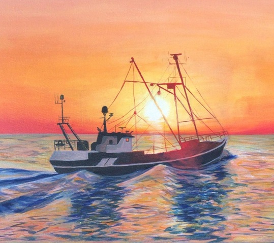 Yoanna Dragostinova ' Fishing boat at sunset'